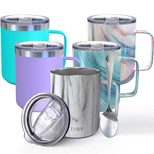 THILY 12oz Stainless Steel Travel Coffee Mug, White