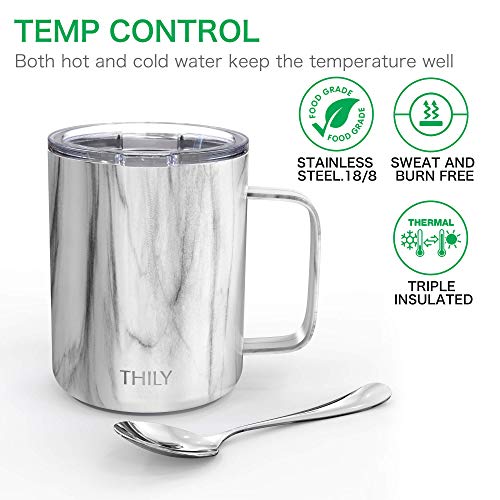 THILY 12oz Stainless Steel Travel Coffee Mug, White