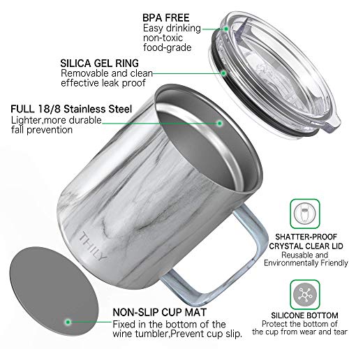 THILY 12oz Stainless Steel Travel Coffee Mug, White