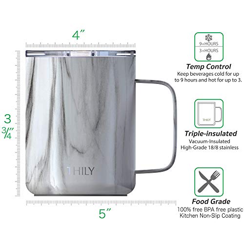 THILY 12oz Stainless Steel Travel Coffee Mug, White