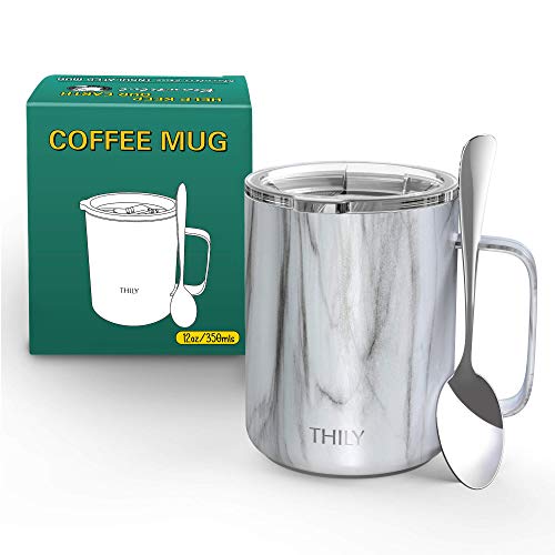 THILY 12oz Stainless Steel Travel Coffee Mug, White