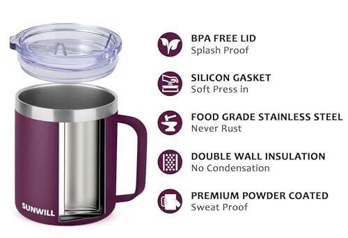 SUNWILL 14 oz Stainless Steel Coffee Travel Tumbler