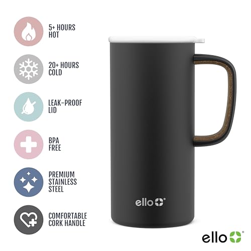 Ello Campy Vacuum Insulated Travel Mug, Matte Black