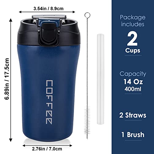 2 Pack Vacuum Insulated Travel Coffee Mugs, 14 oz
