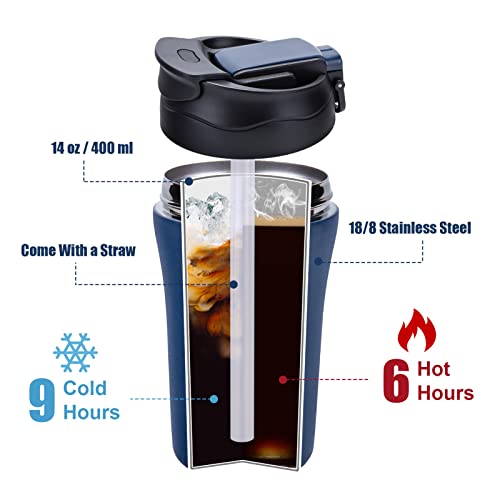 2 Pack Vacuum Insulated Travel Coffee Mugs, 14 oz