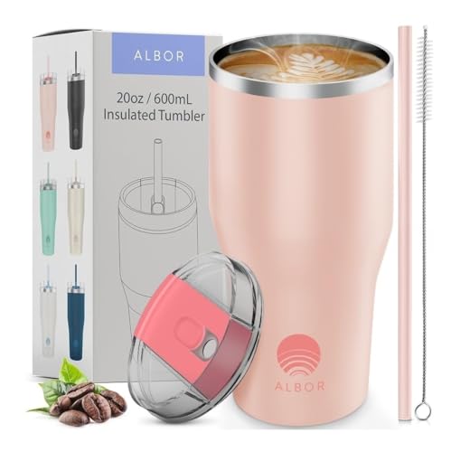 20 oz Pink Insulated Coffee Tumbler with Lid