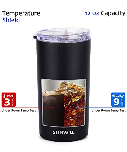 SUNWILL 12oz Insulated Coffee Travel Mug, Double Wall Steel