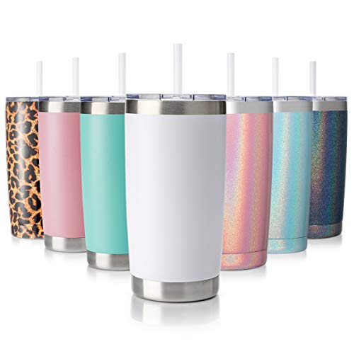 White Stainless Steel Coffee Tumbler with Lid & Straw