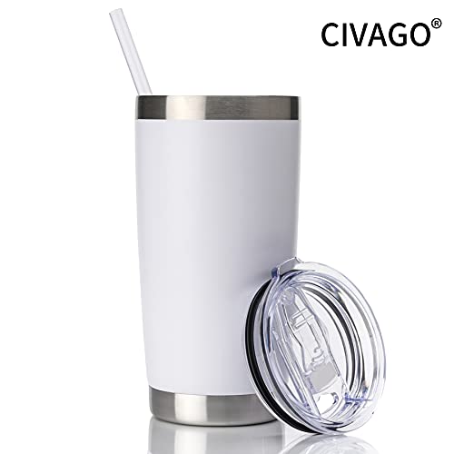 White Stainless Steel Coffee Tumbler with Lid & Straw