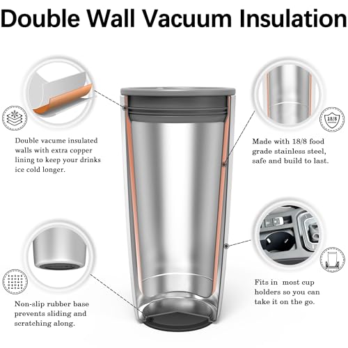 TILUCK 20oz Stainless Steel Coffee Tumbler with Straw