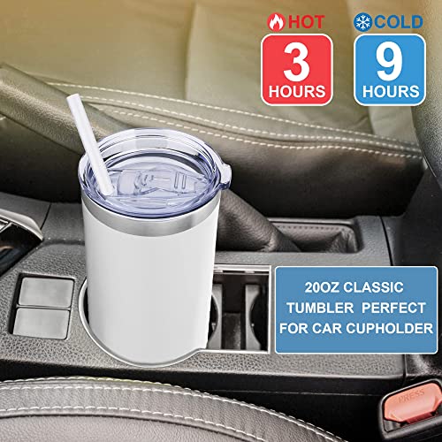 White Stainless Steel Coffee Tumbler with Lid & Straw