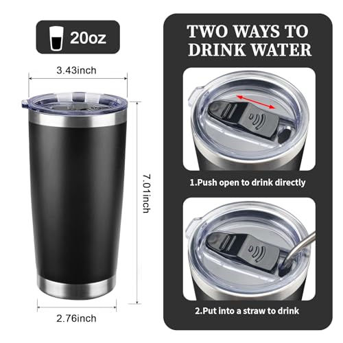 MEZMUT 20oz Insulated Coffee Tumbler, Stainless Steel (Black)
