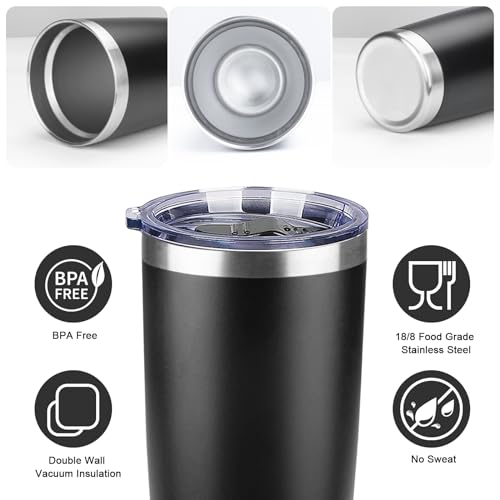 MEZMUT 20oz Insulated Coffee Tumbler, Stainless Steel (Black)
