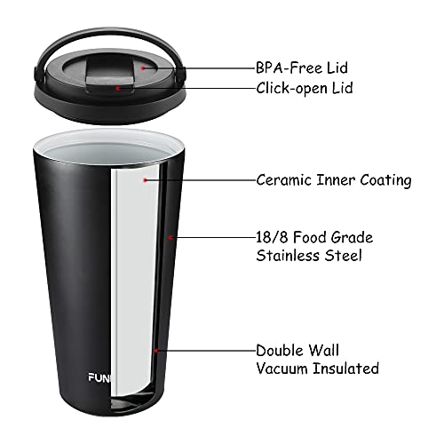 16oz Insulated Ceramic Coated Coffee Tumbler Mug with Handle