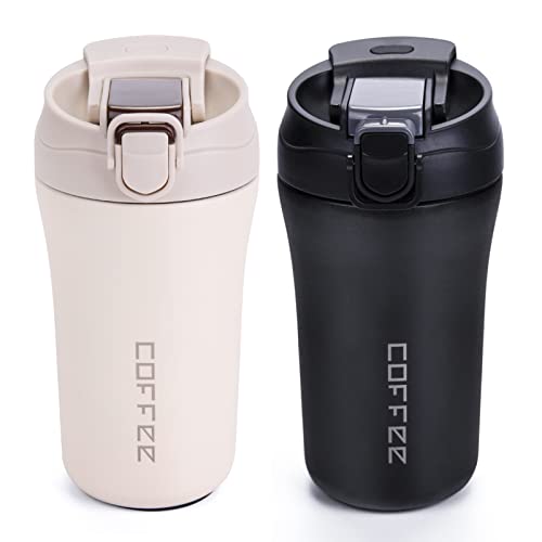 Travel coffee mug 2 pack, spill-proof with lid/straw