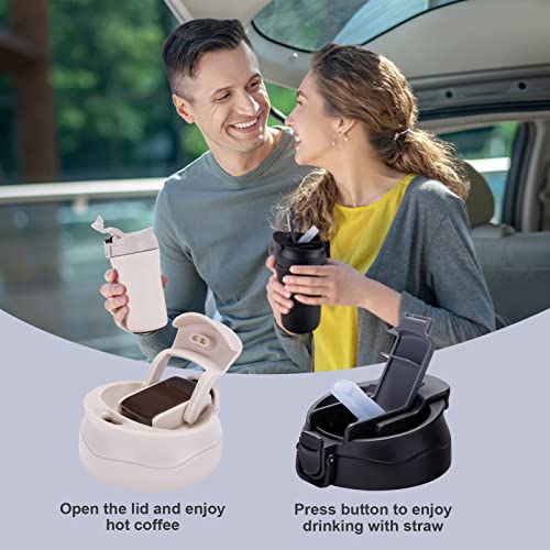 Travel coffee mug 2 pack, spill-proof with lid/straw