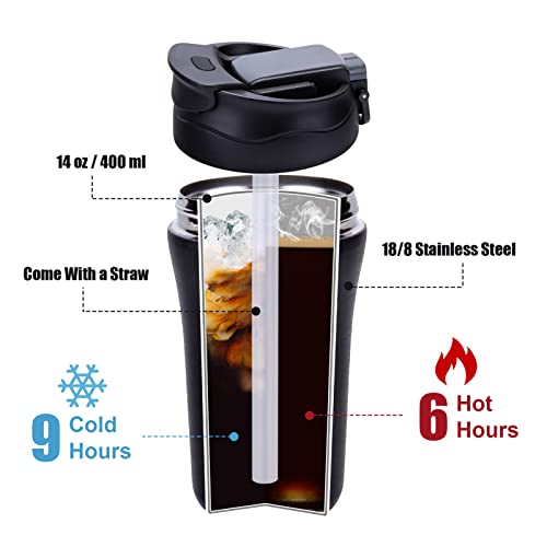 Travel coffee mug 2 pack, spill-proof with lid/straw