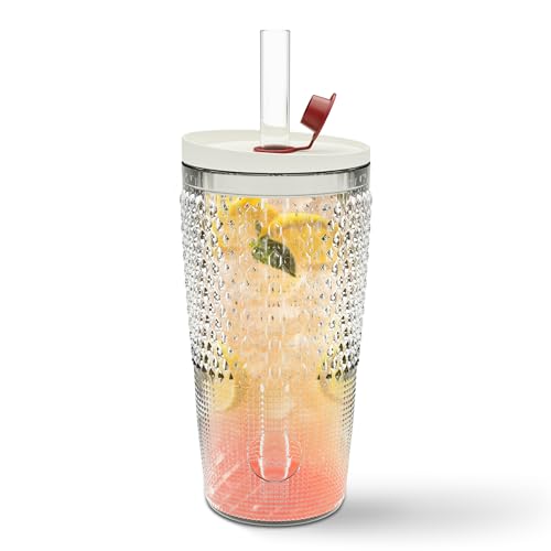 Clear 22oz Glass Tumbler with Straw and Lid