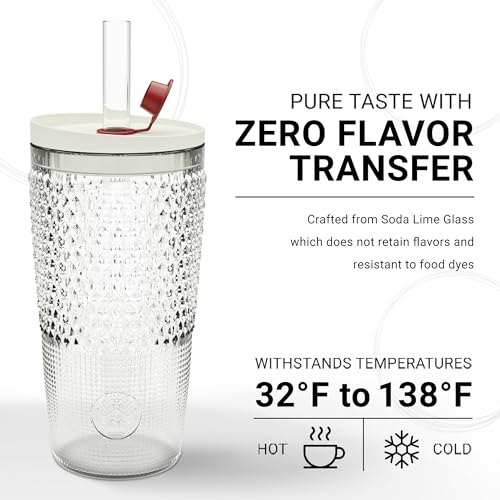 Clear 22oz Glass Tumbler with Straw and Lid