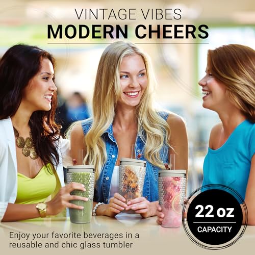 Clear 22oz Glass Tumbler with Straw and Lid