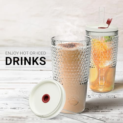 Clear 22oz Glass Tumbler with Straw and Lid