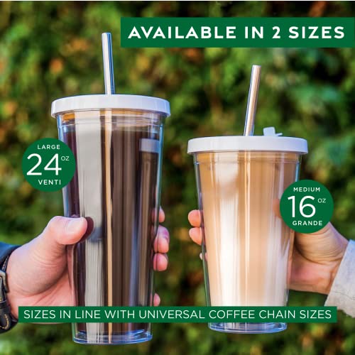 24 oz Reusable Insulated Iced Coffee Cup with Straws