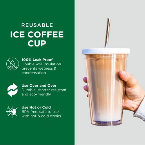 24 oz Reusable Insulated Iced Coffee Cup with Straws