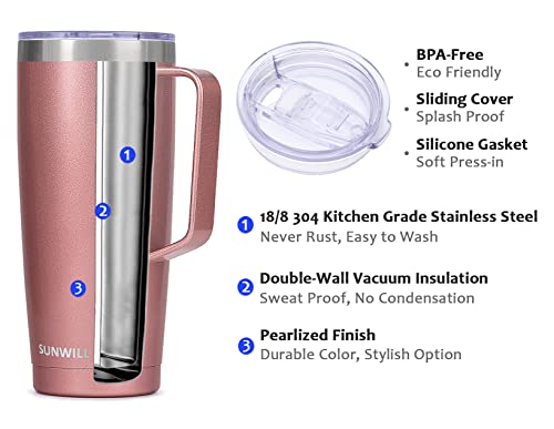 SUNWILL Insulated Travel Coffee Mug, Rose Gold 24oz