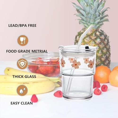 Glass Tumbler with Straw and Lid, Reusable Coffee Cup