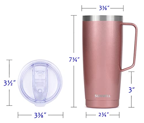 SUNWILL Insulated Travel Coffee Mug, Rose Gold 24oz