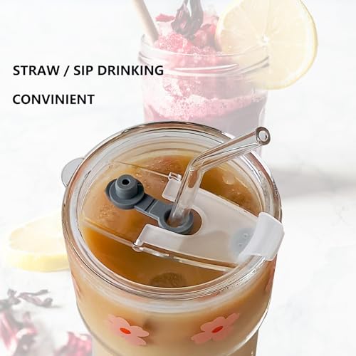Glass Tumbler with Straw and Lid, Reusable Coffee Cup