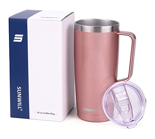 SUNWILL Insulated Travel Coffee Mug, Rose Gold 24oz