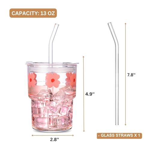 Glass Tumbler with Straw and Lid, Reusable Coffee Cup