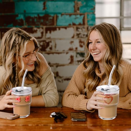 Glass Tumbler with Straw and Lid, Reusable Coffee Cup
