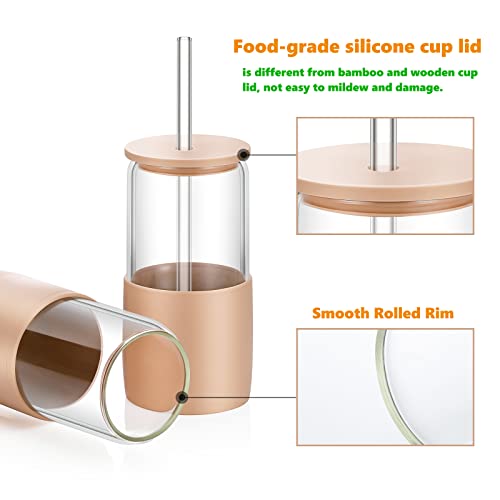 Sunseeke Glass Tumbler Set, 16oz with Straw & Lid