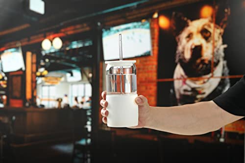 Sunseeke Glass Tumbler Set, 16oz with Straw & Lid