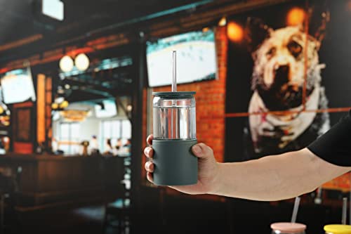 Sunseeke Glass Tumbler Set, 16oz with Straw & Lid