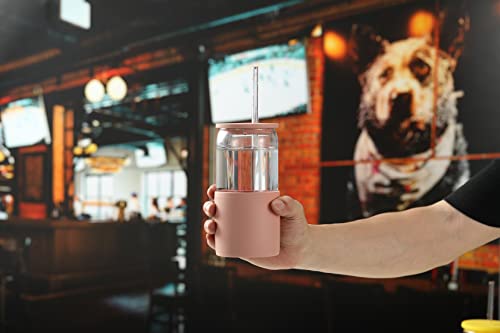 Sunseeke Glass Tumbler Set, 16oz with Straw & Lid