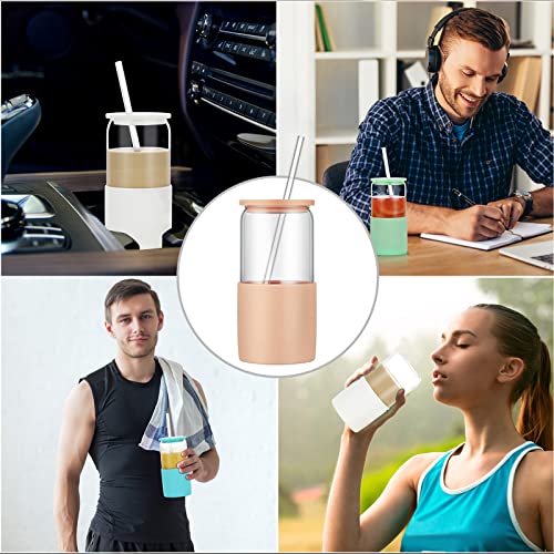 Sunseeke Glass Tumbler Set, 16oz with Straw & Lid