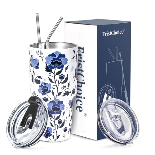 Blue & White Porcelain Stainless Steel Insulated Coffee Tumbler