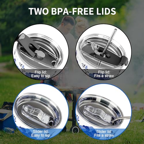 Blue & White Porcelain Stainless Steel Insulated Coffee Tumbler