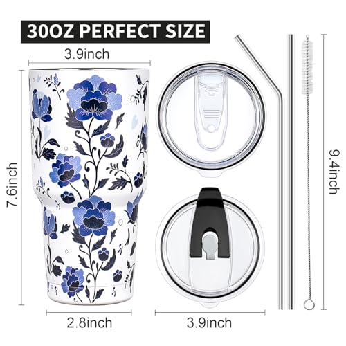 Blue & White Porcelain Stainless Steel Insulated Coffee Tumbler