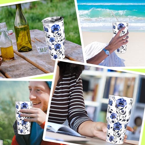 Blue & White Porcelain Stainless Steel Insulated Coffee Tumbler