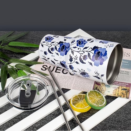 Blue & White Porcelain Stainless Steel Insulated Coffee Tumbler