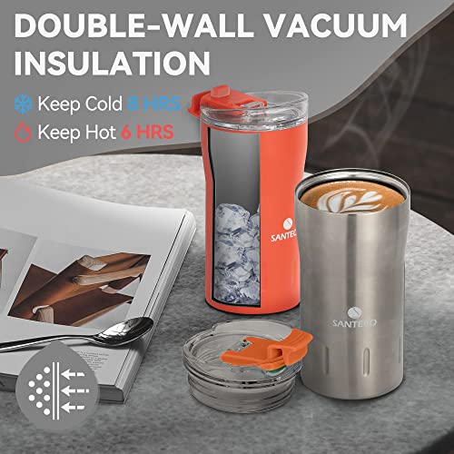 SANTECO Insulated Travel Coffee Mug, 12 oz Silver