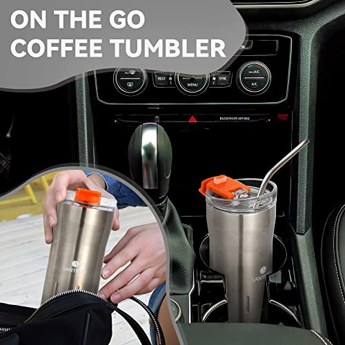SANTECO Insulated Travel Coffee Mug, 12 oz Silver