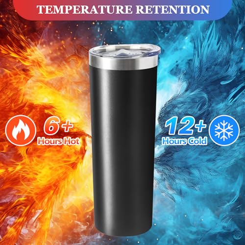 Black Stainless Steel Skinny Tumbler with Straw- 20oz