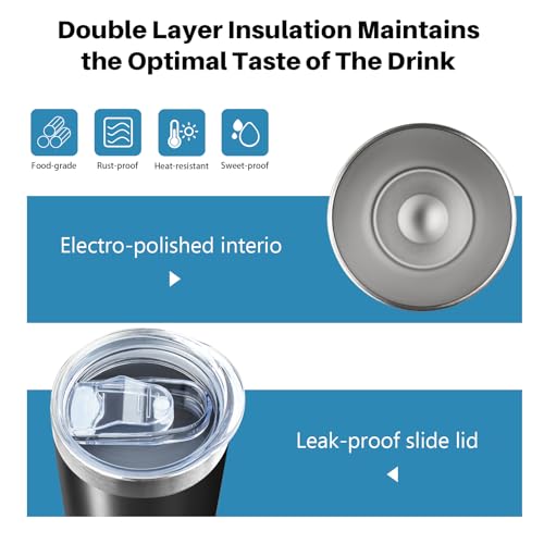 Black Stainless Steel Skinny Tumbler with Straw- 20oz