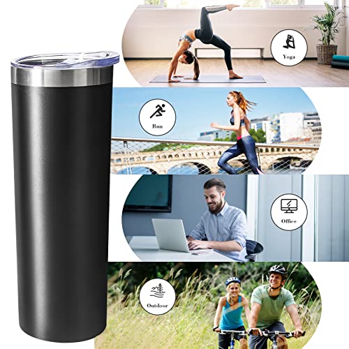 Black Stainless Steel Skinny Tumbler with Straw- 20oz