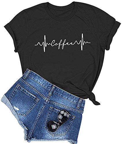 YITAN Women's Coffee Graphic Tee Funny Black Cute